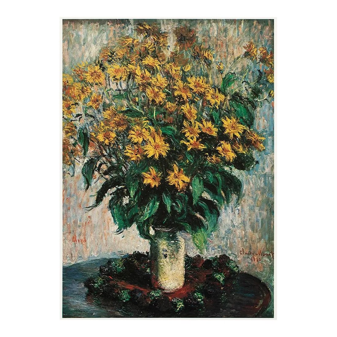 1977 After Claude Monet "Vase of Chrysanthemums", Large Full-Color Print: An excellent large full-color print after Impressionist painting "Vase of Chrysanthemums" by Claude Monet. Comes from a Limited Edition art folio printed in Japan, in 1977. Copy on back is related to