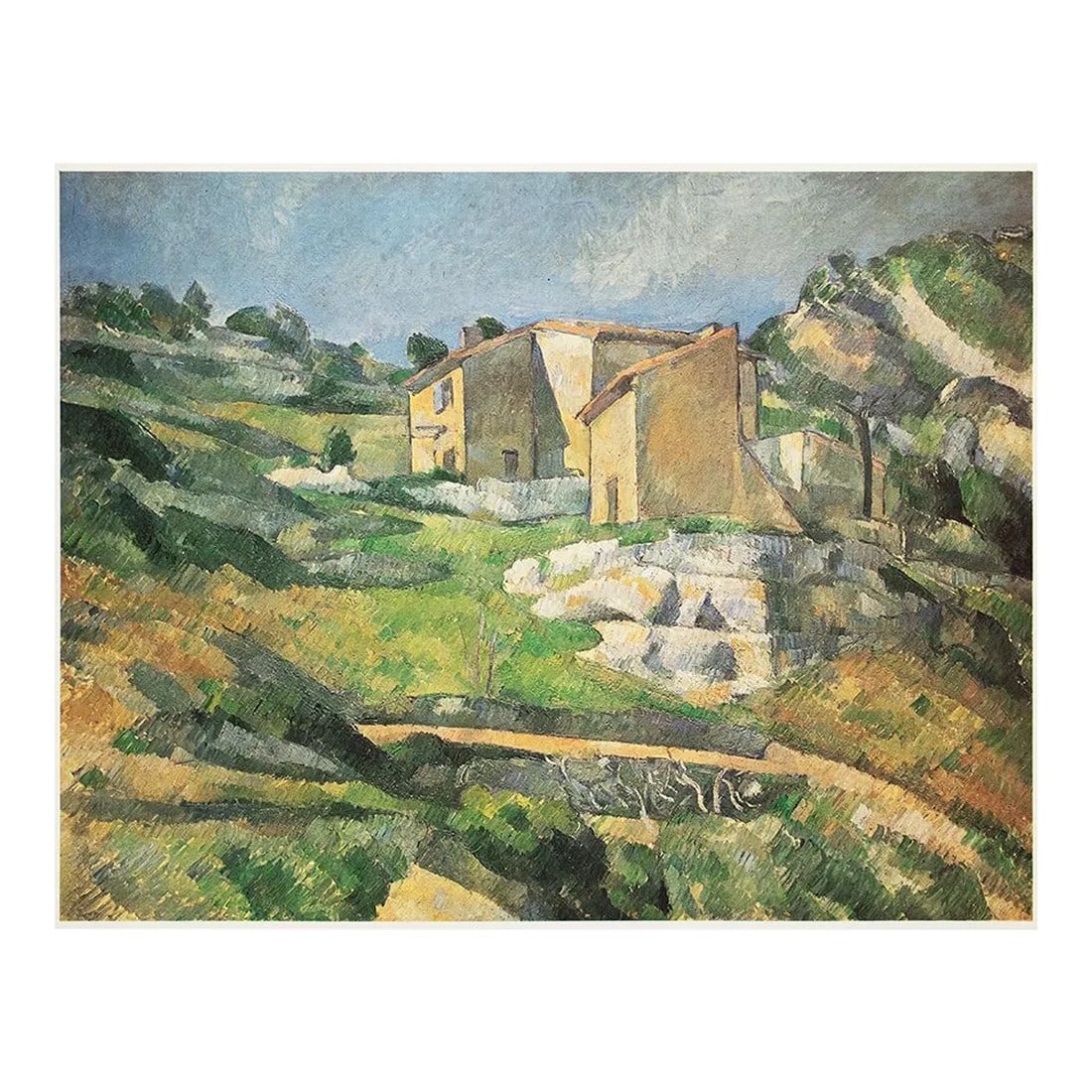 1977 After Paul Cezanne "Houses in Provence", Large Full-Color Print: An excellent full-color print after Impressionist painting "Houses in Provence" by Paul Cezanne. Comes from a Limited Edition art folio printed in Japan, in 1977. Copy on back is related to another