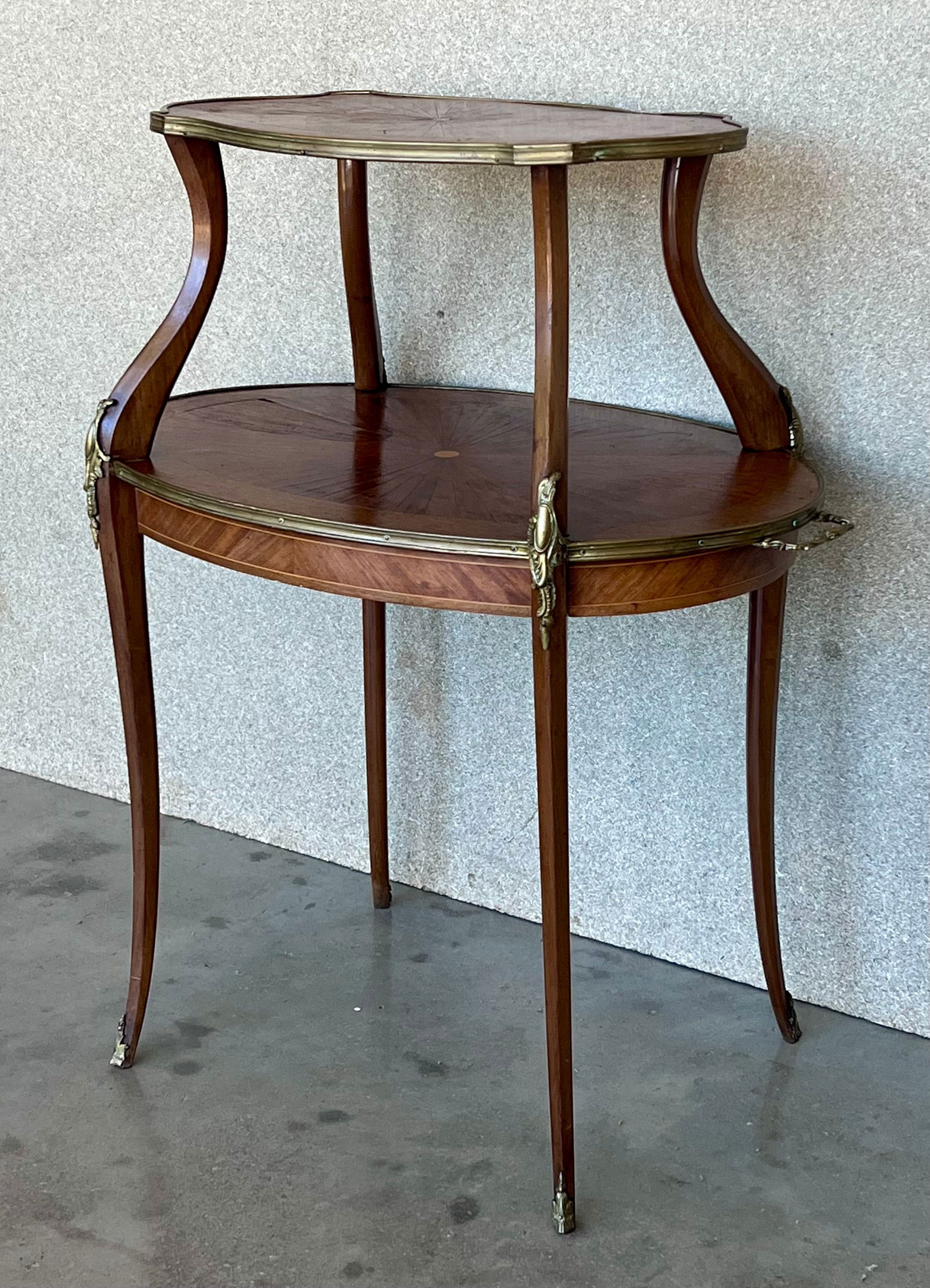 French Mahogany Brass Two-Tier Side or Coffee Table - 3