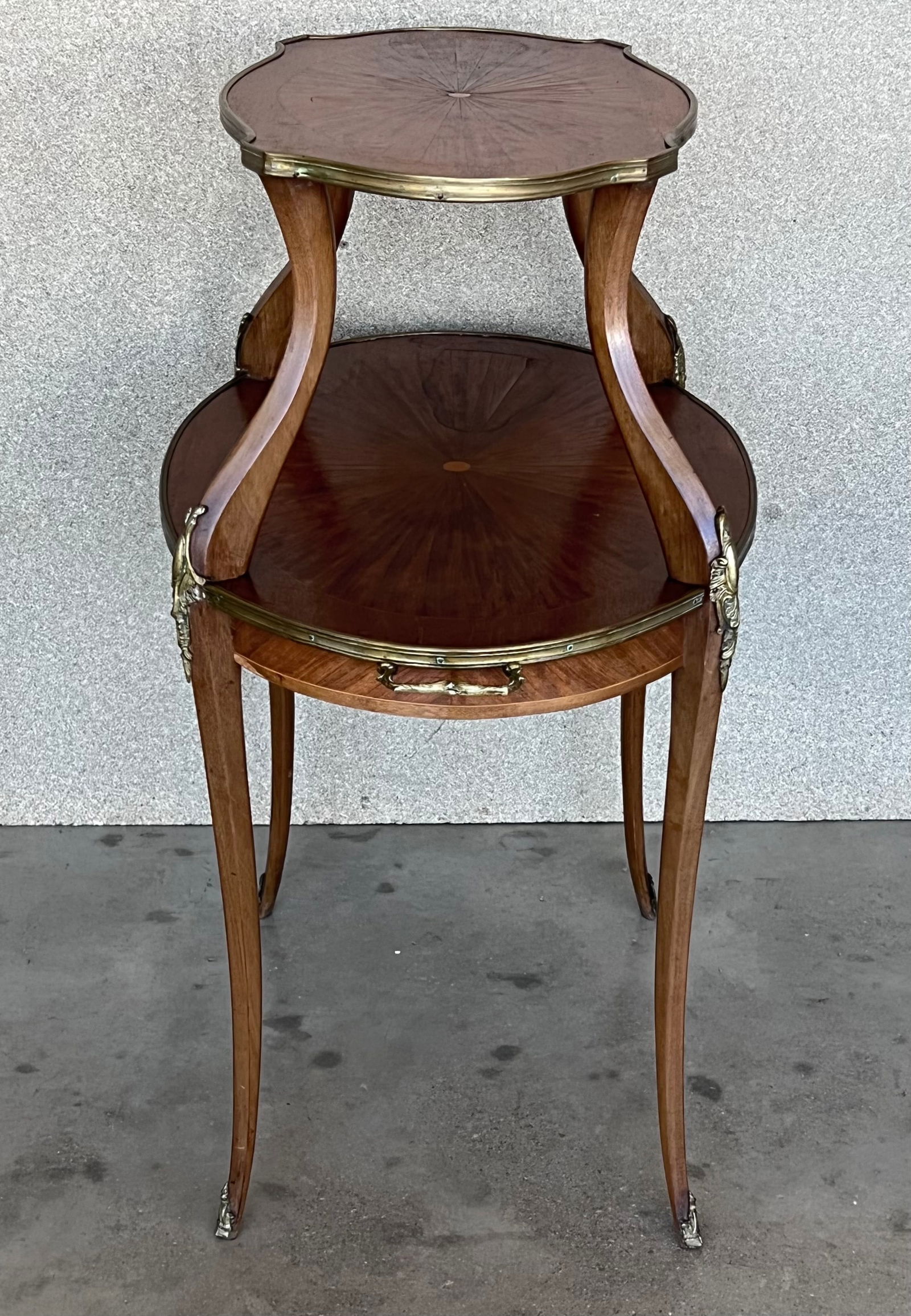 French Mahogany Brass Two-Tier Side or Coffee Table - 6