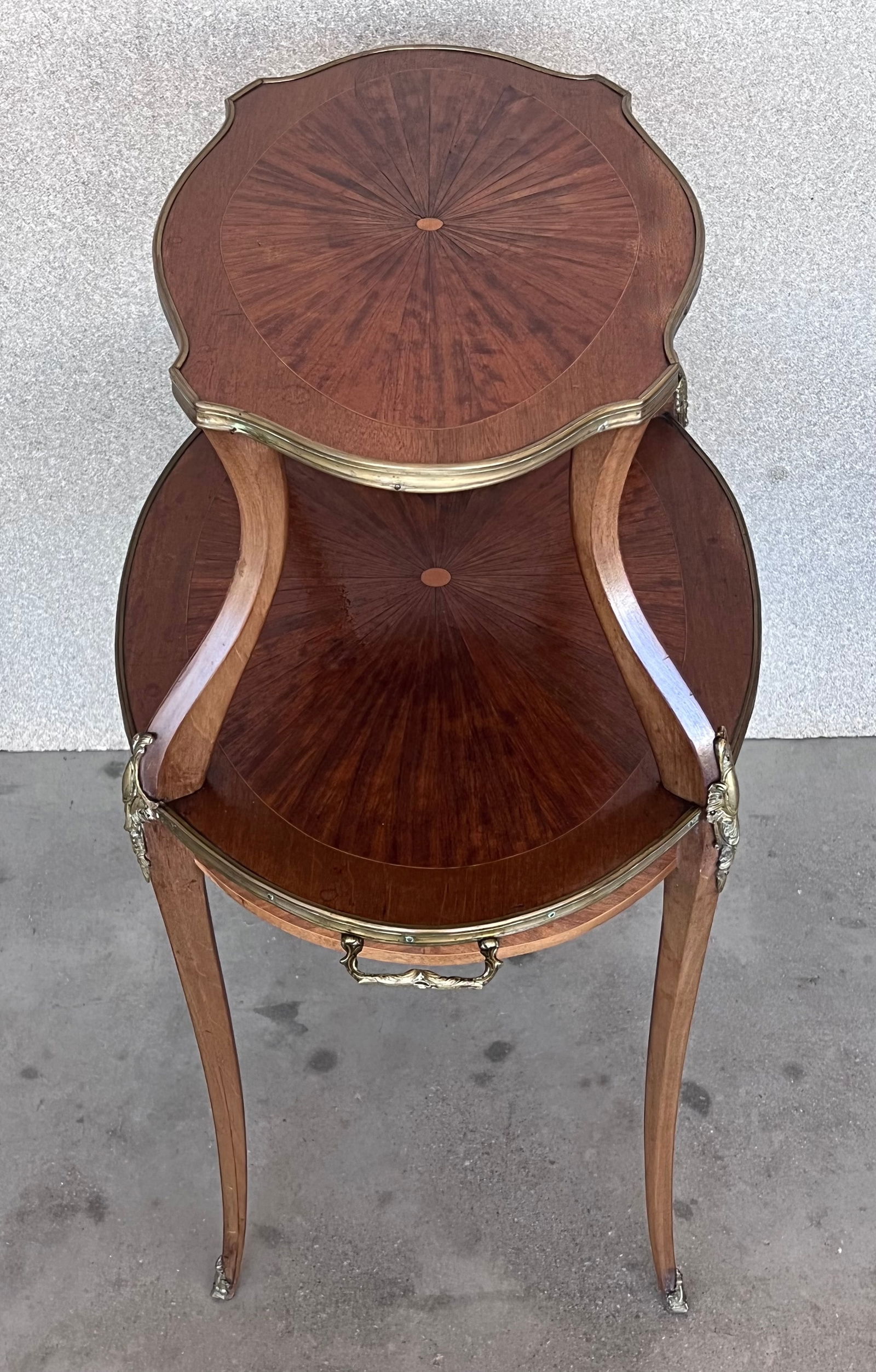 French Mahogany Brass Two-Tier Side or Coffee Table - 7