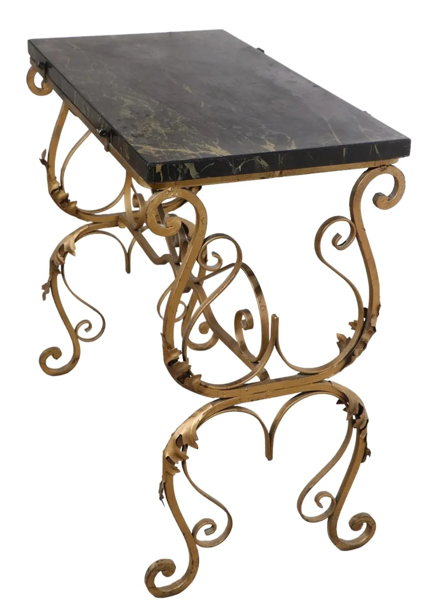 Art Deco Wrought Iron and Marble Top Side End Table After Oscar Bach - 11