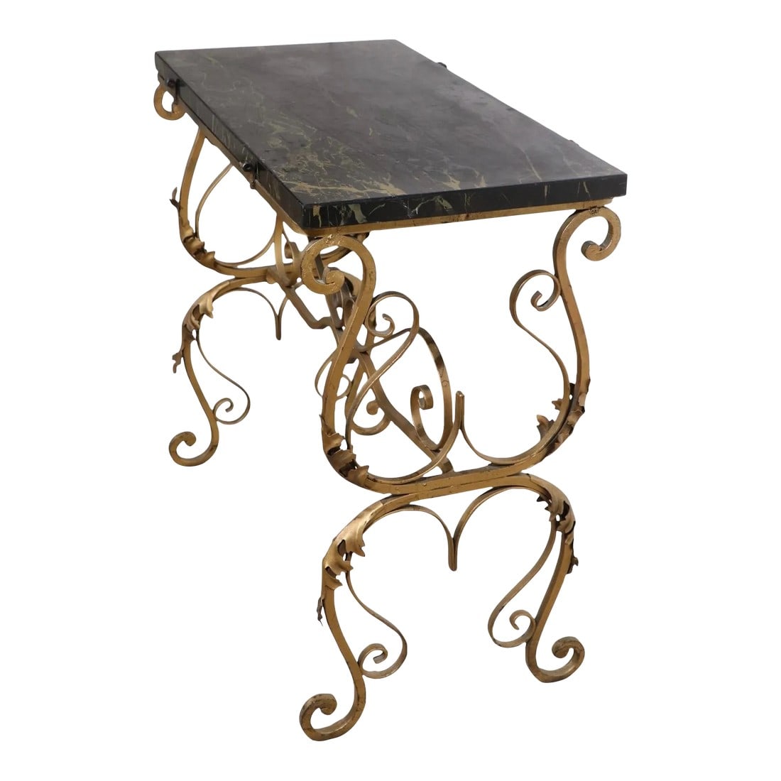 Art Deco Wrought Iron and Marble Top Side End Table After Oscar Bach (1 of 11)