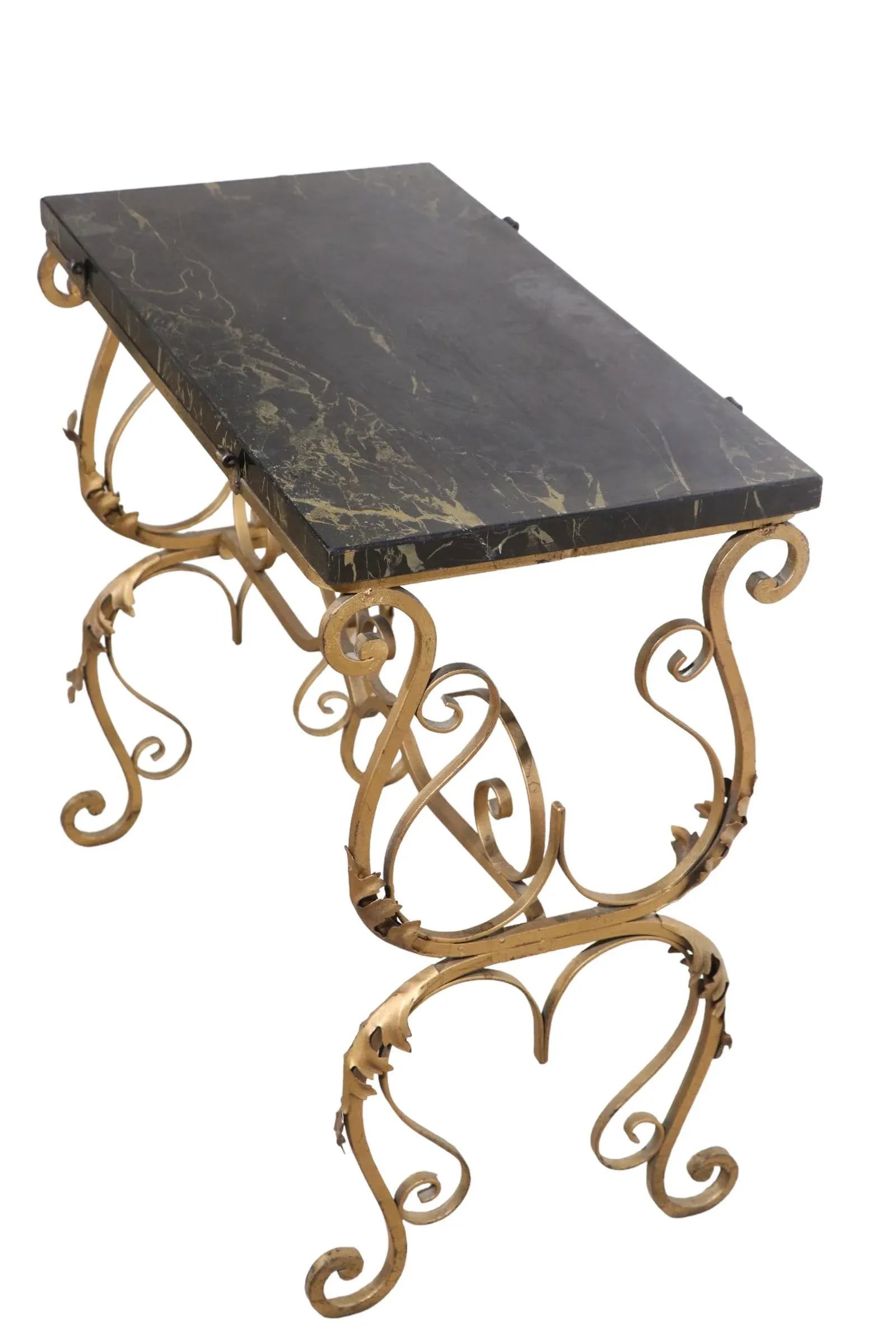 Art Deco Wrought Iron and Marble Top Side End Table After Oscar Bach - 6