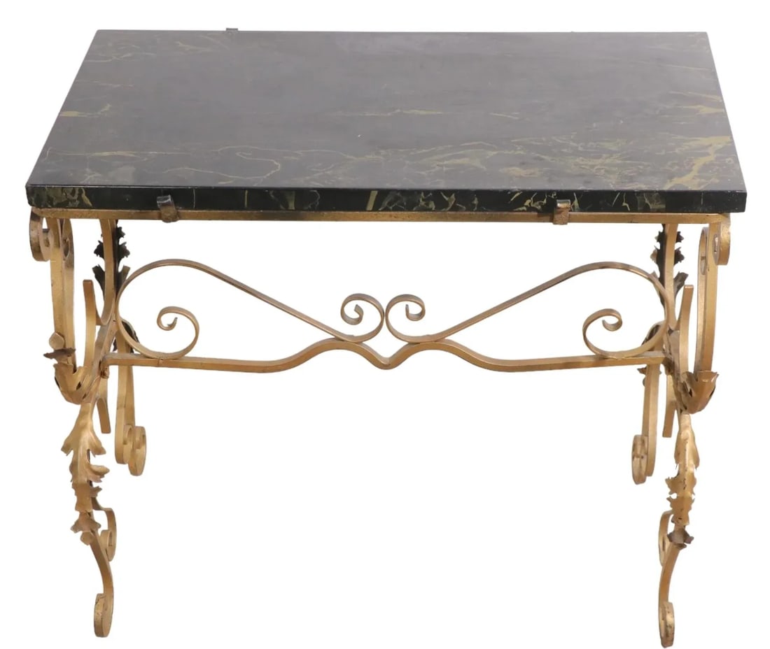 Art Deco Wrought Iron and Marble Top Side End Table After Oscar Bach - 8