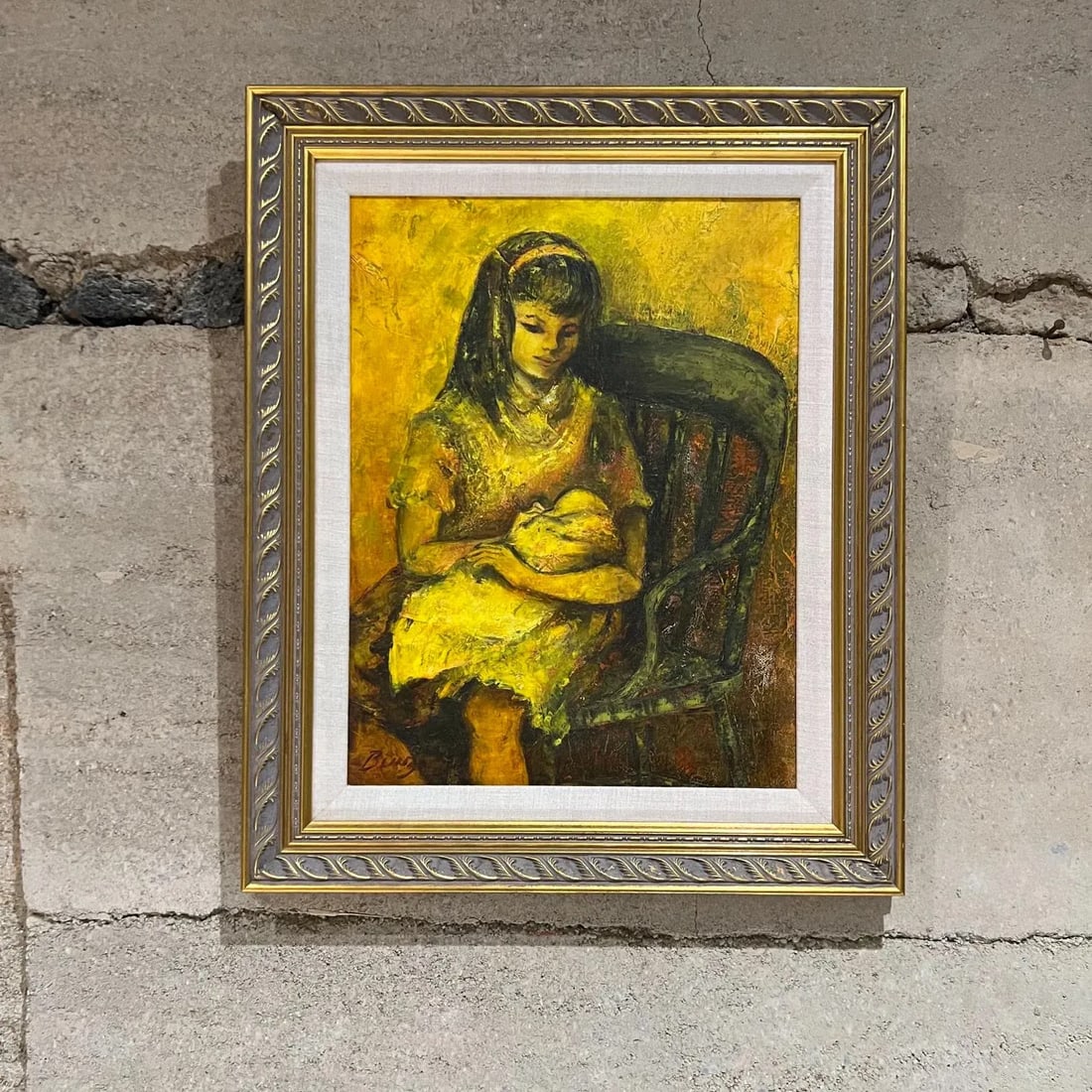 1960s Oil Painting Young Mother and Child Signed Art - 8