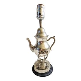 1960s Silver Plate Teapot on Stand Table Top Lamp