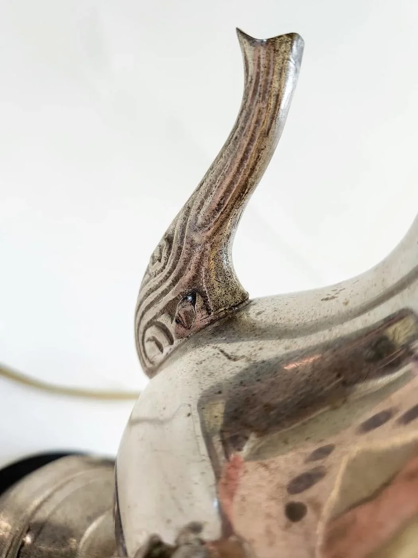 1960s Silver Plate Teapot on Stand Table Top Lamp - 4