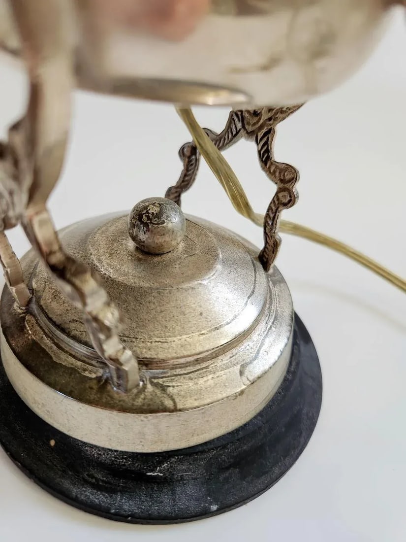 1960s Silver Plate Teapot on Stand Table Top Lamp - 7