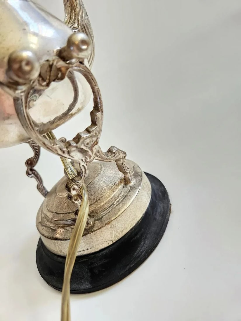 1960s Silver Plate Teapot on Stand Table Top Lamp - 8