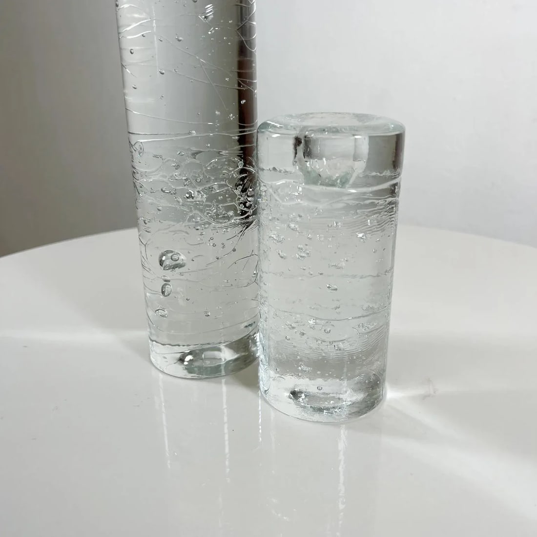 1970s Candle Holders Arkipelago Round Ice Glass Timo Sarpaneva Iittala Finland - 2