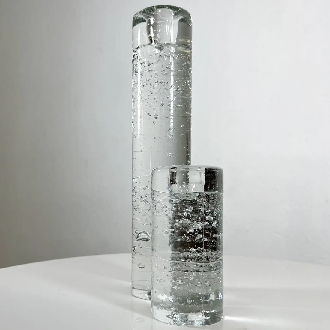 1970s Candle Holders Arkipelago Round Ice Glass Timo Sarpaneva Iittala Finland - 3