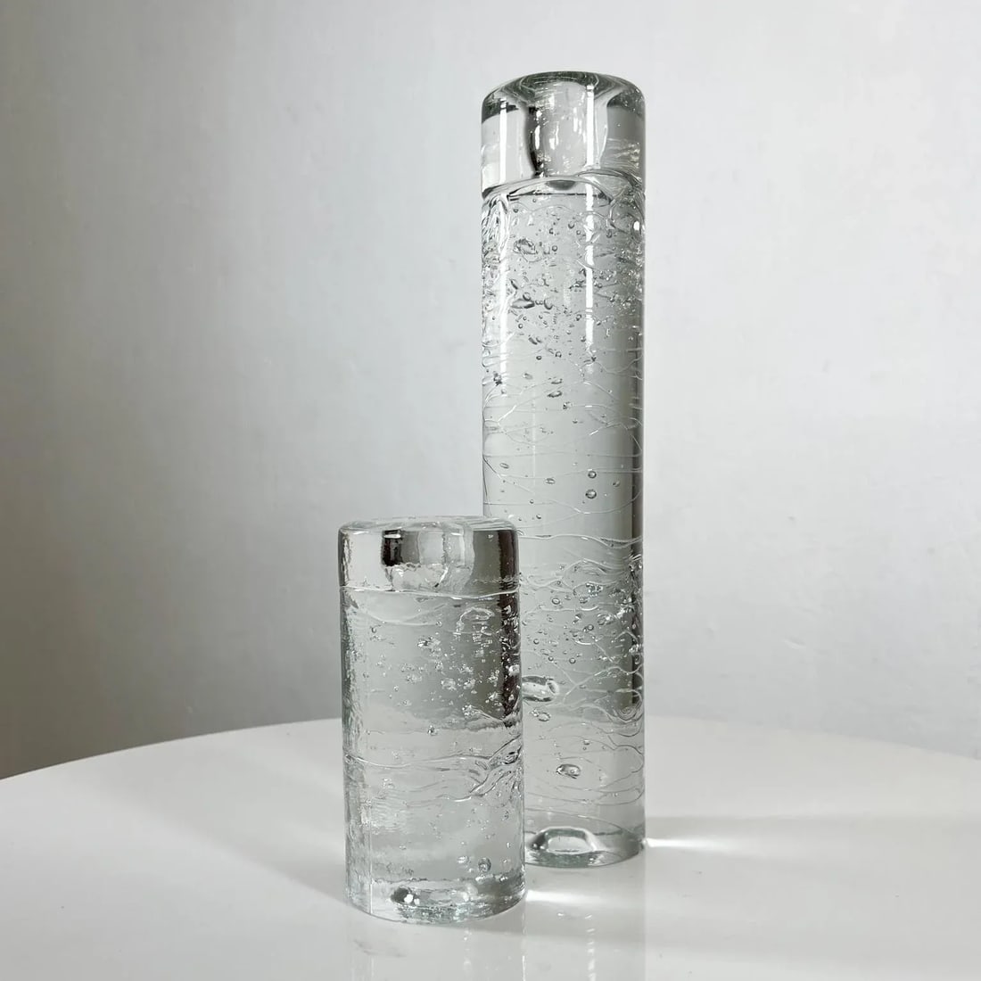 1970s Candle Holders Arkipelago Round Ice Glass Timo Sarpaneva Iittala Finland - 7