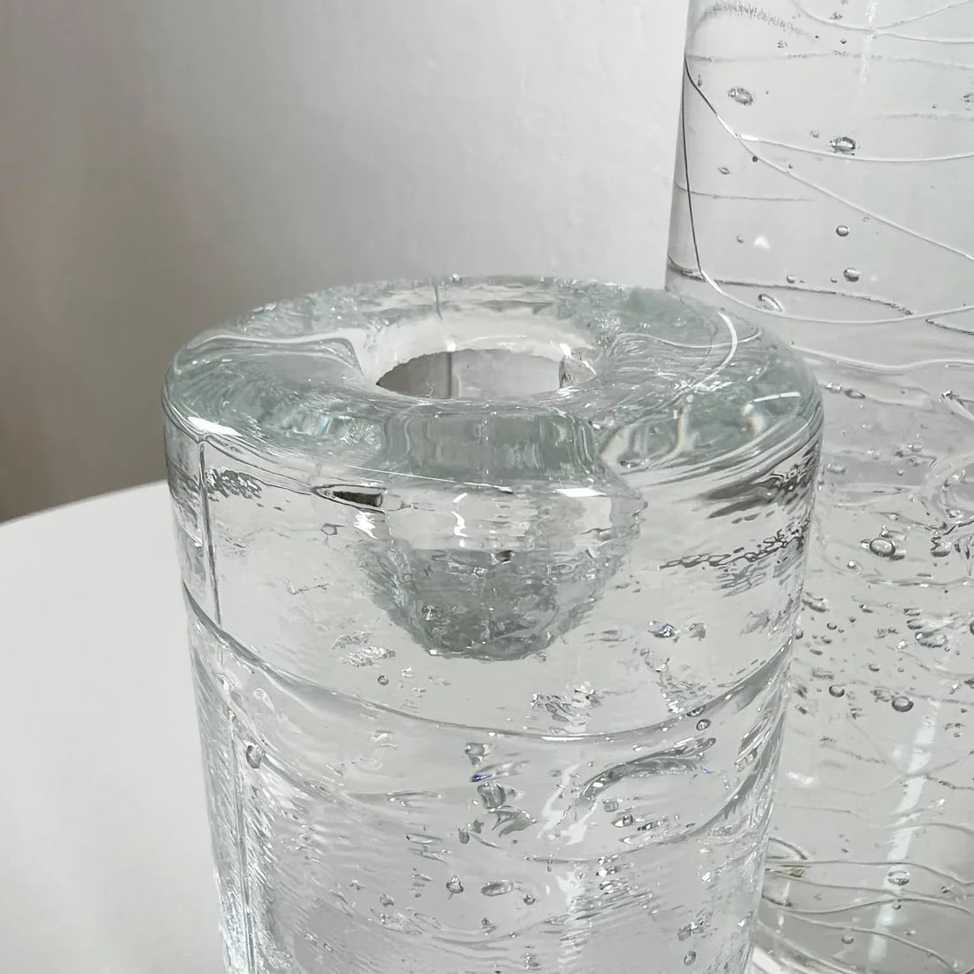 1970s Candle Holders Arkipelago Round Ice Glass Timo Sarpaneva Iittala Finland - 9