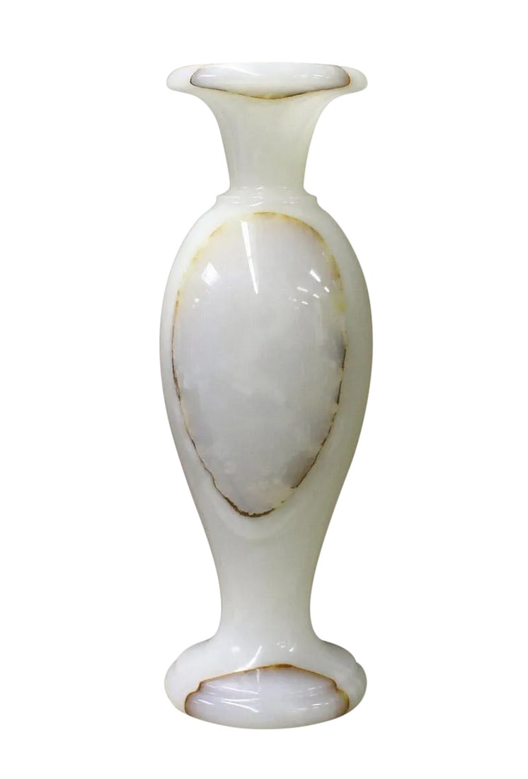 White Stone Carved Round Small Display Vase cs2632 (1 of 7)