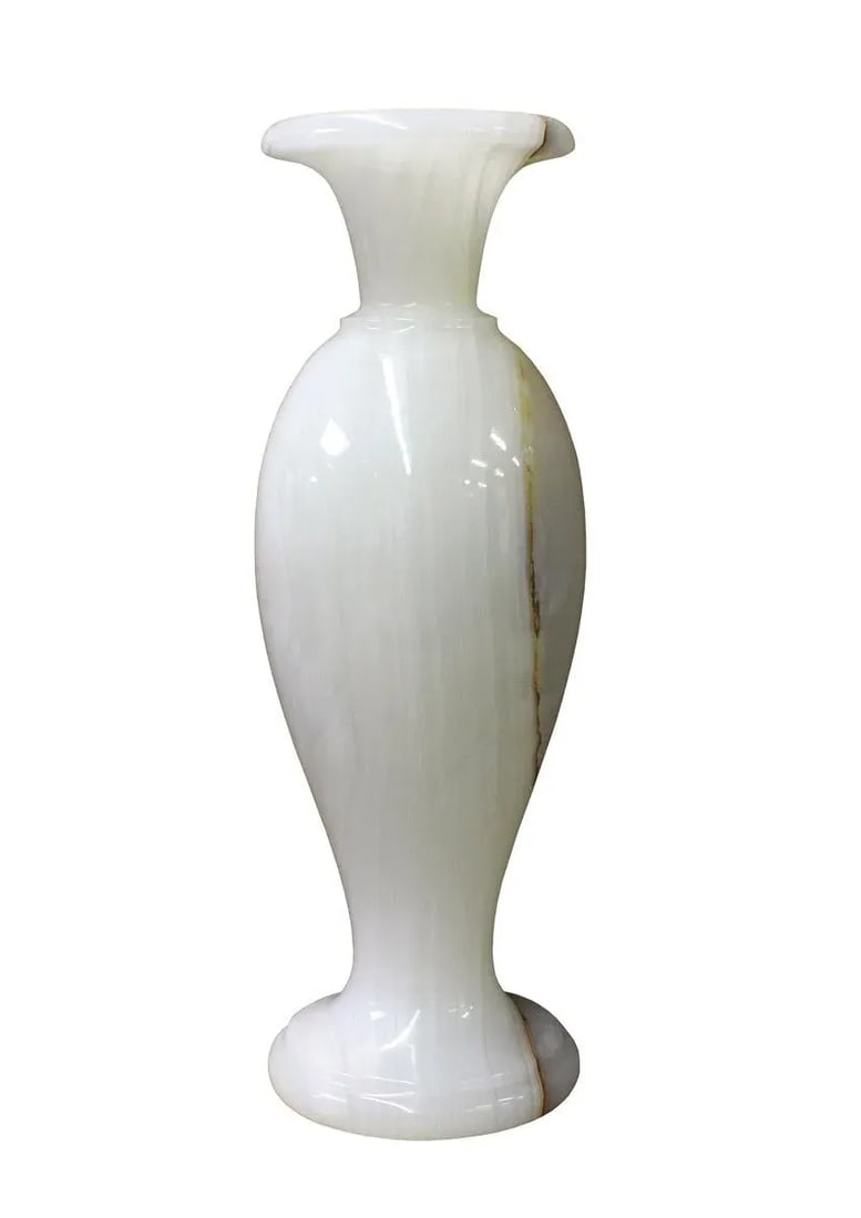 White Stone Carved Round Small Display Vase cs2632 - 5
