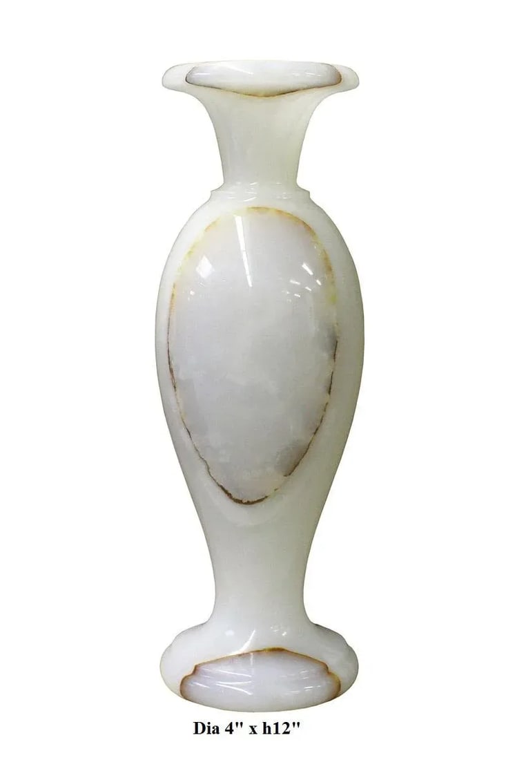 White Stone Carved Round Small Display Vase cs2632 - 7