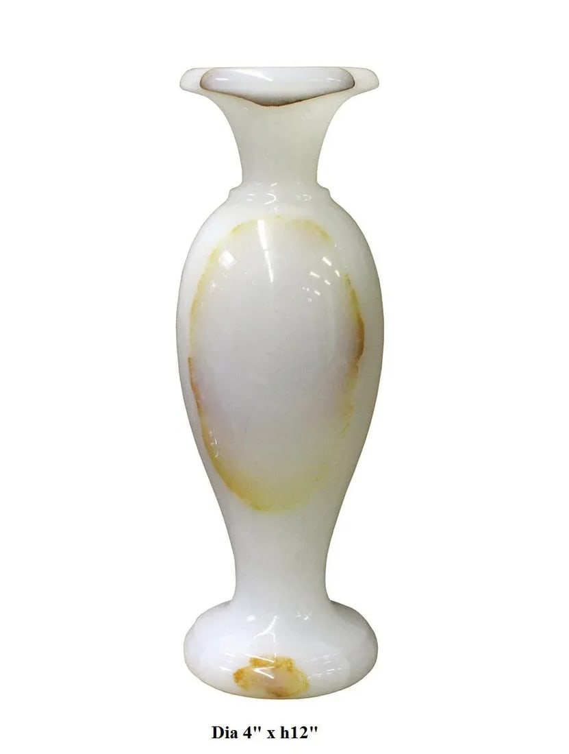White Stone Carved Round Small Display Vase cs2633 - 7