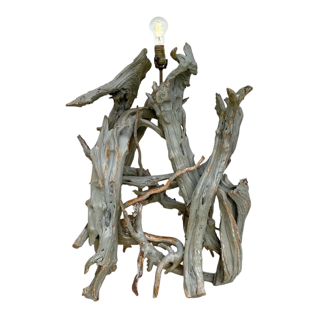 Large Vintage Mid-Century Coastal Driftwood, Gesso and Paint Driftwood Table Lamp (1 of 7)