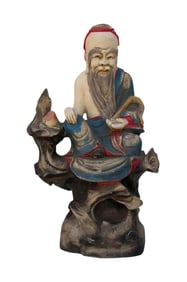 Chinese Hand Carving Camphor Wood Immortal of Longevity Statue