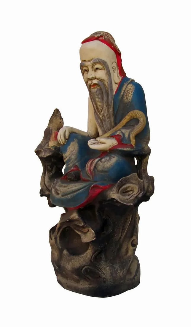 Chinese Hand Carving Camphor Wood Immortal of Longevity Statue - 3