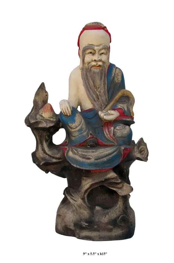Chinese Hand Carving Camphor Wood Immortal of Longevity Statue - 6