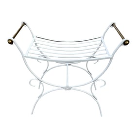 Vintage Wrought Iron Bench with Brass Handles