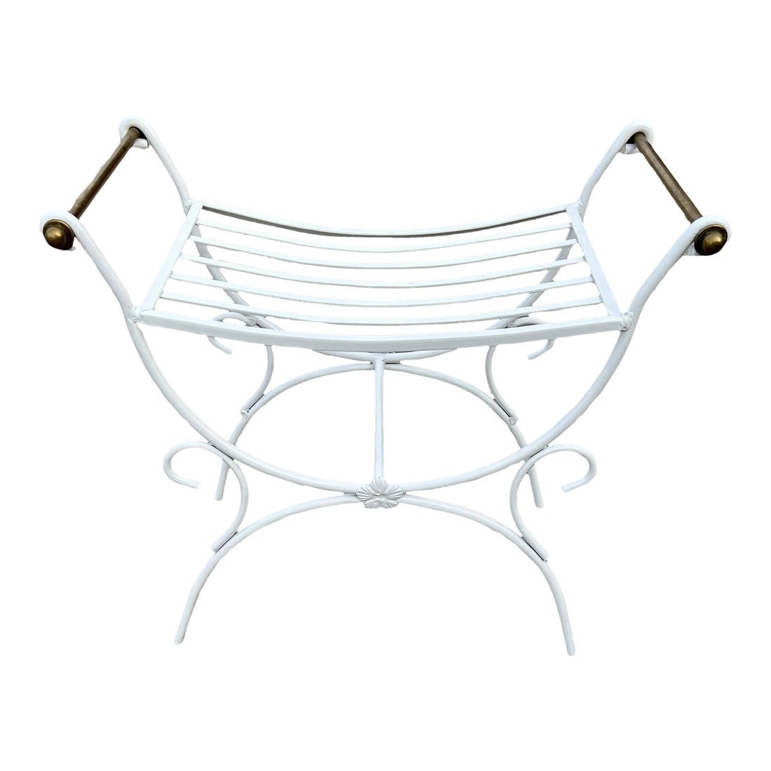 Vintage Wrought Iron Bench with Brass Handles (1 of 6)