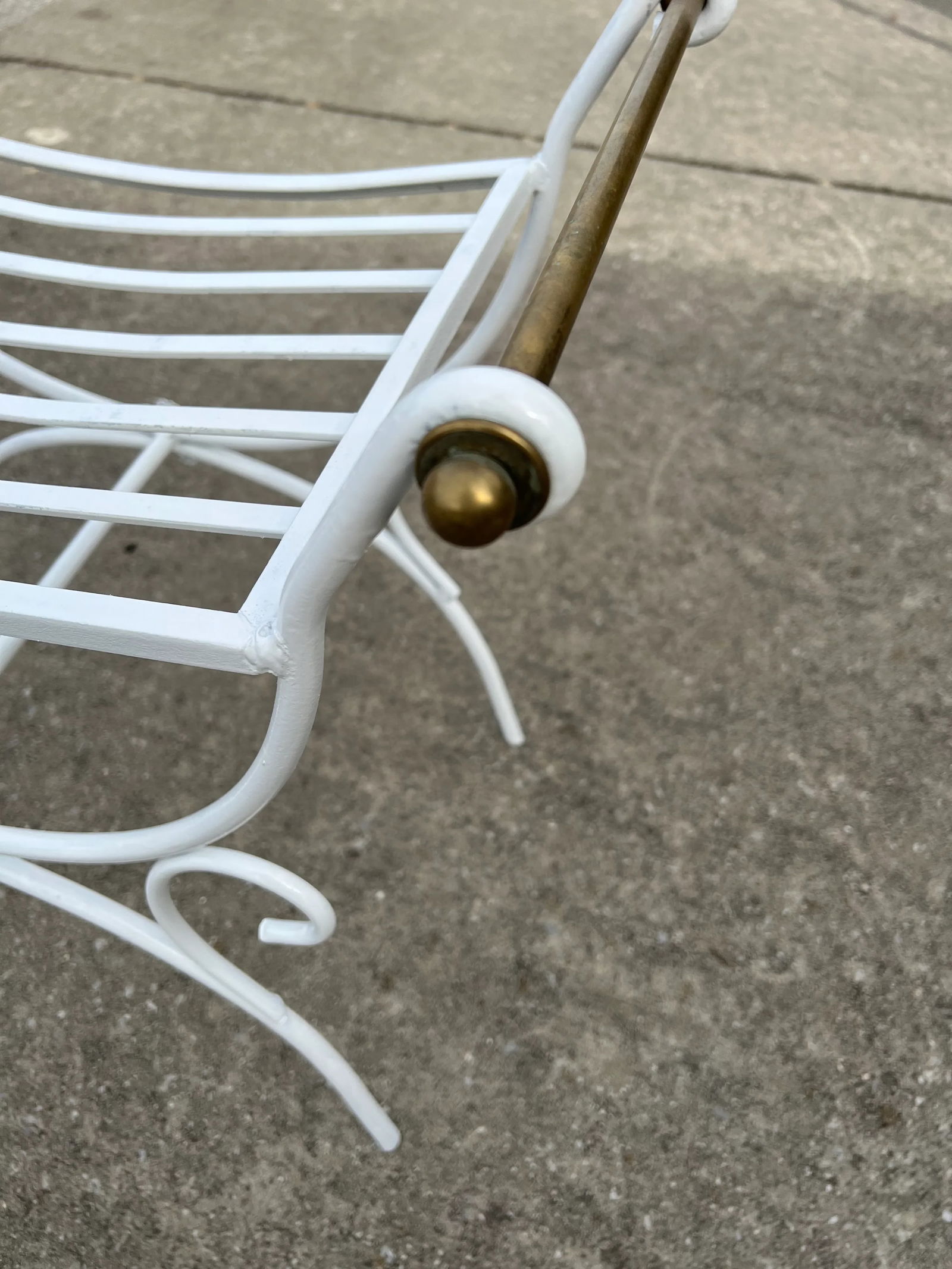 Vintage Wrought Iron Bench with Brass Handles - 2