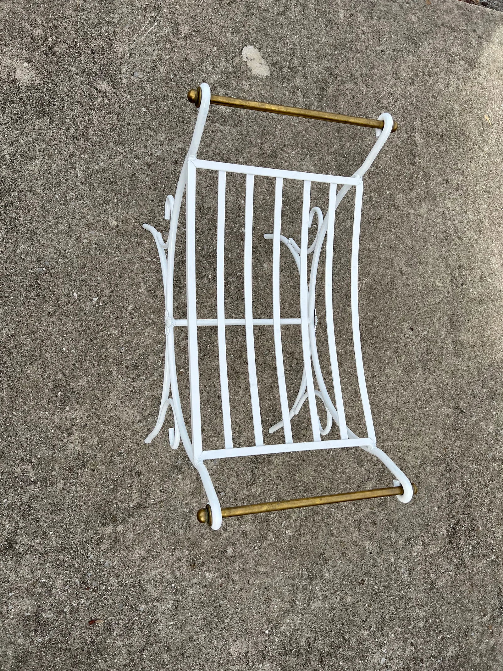 Vintage Wrought Iron Bench with Brass Handles - 4