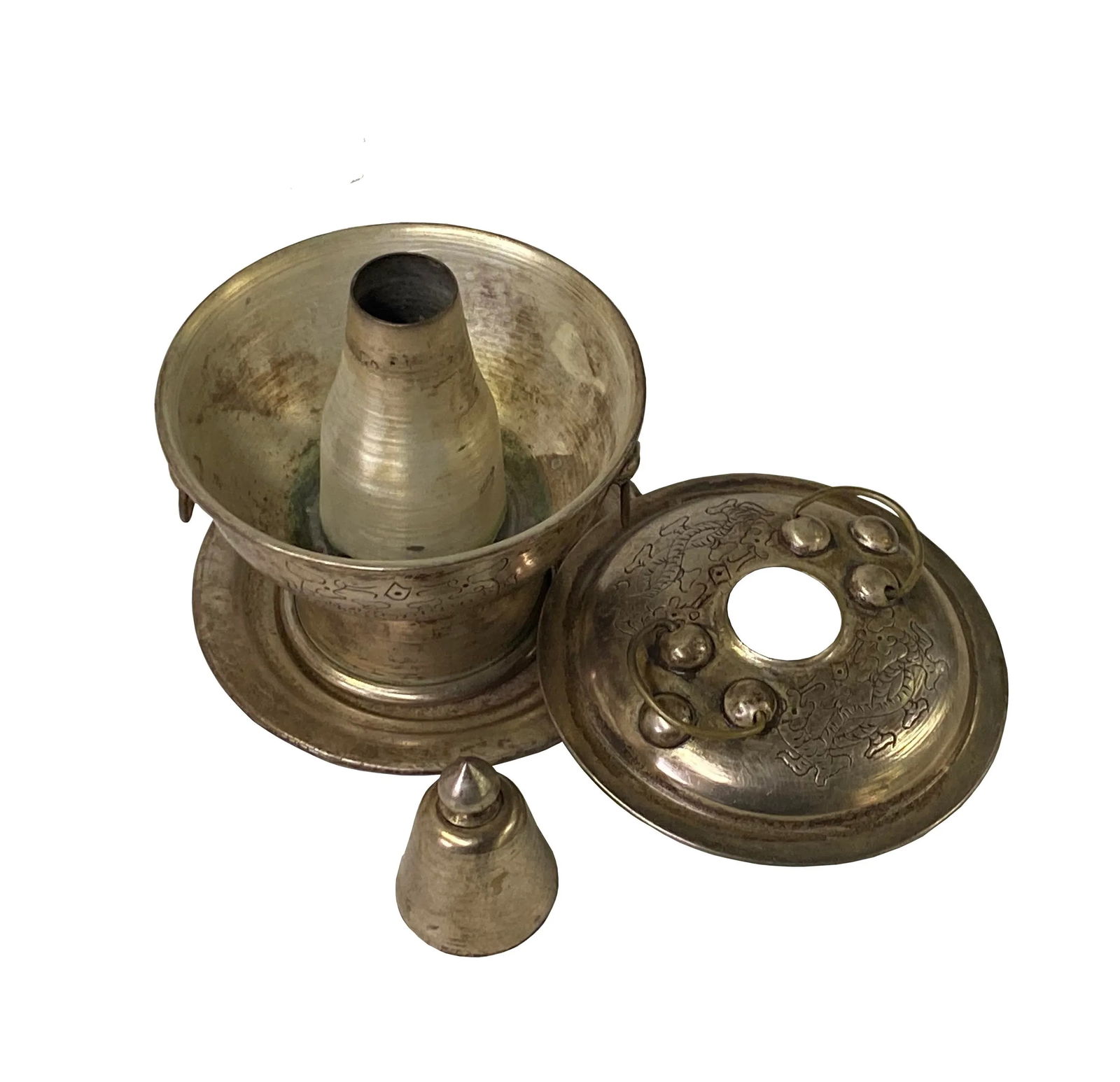 Chinese Nickel Miniature Mongolian Hotpot Shape Display Decor - 3