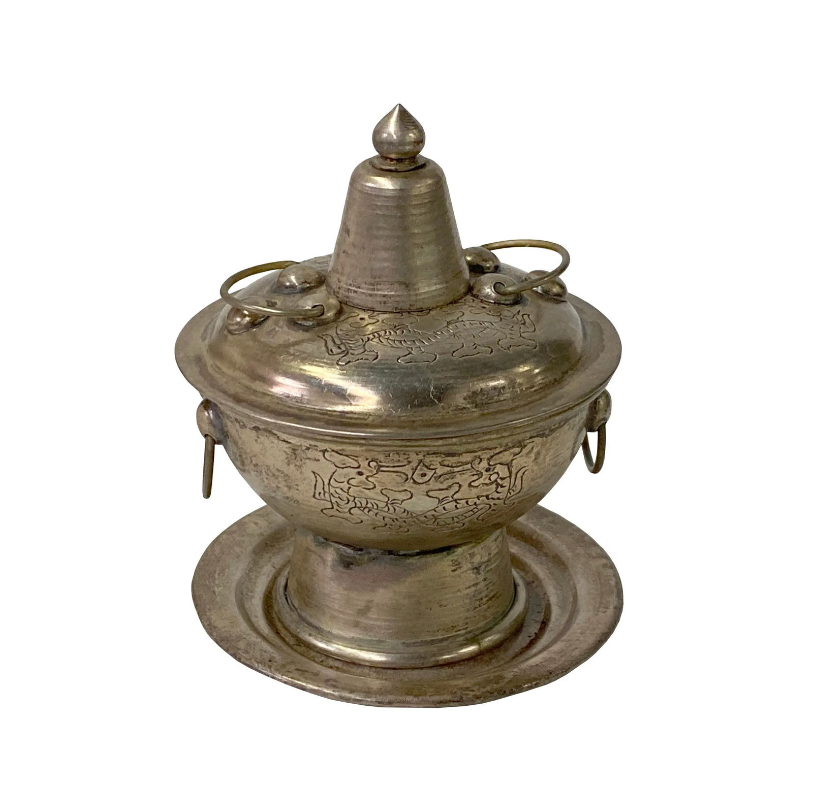 Chinese Nickel Miniature Mongolian Hotpot Shape Display Decor - 4