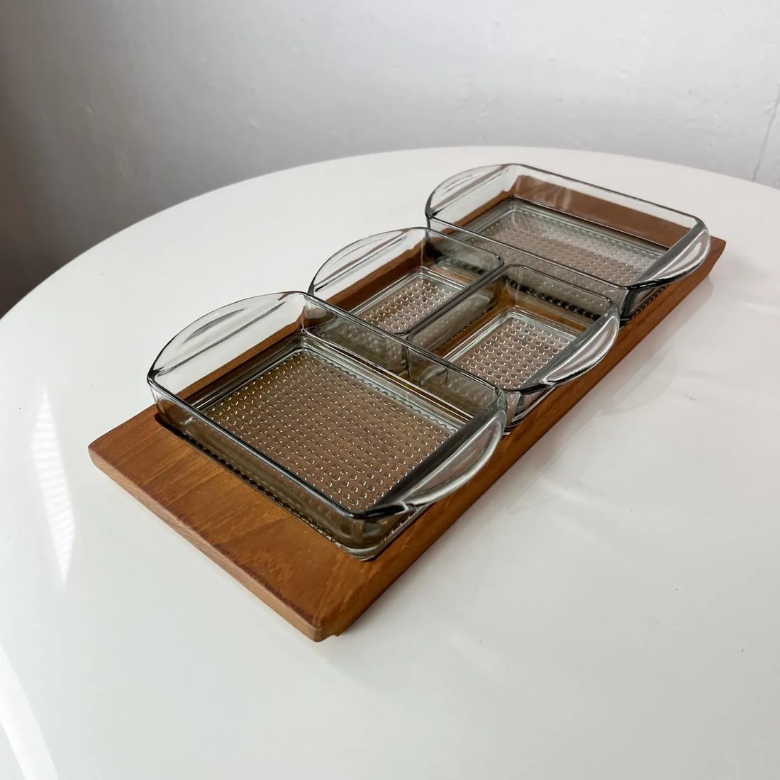 1960s Denmark Serving Snack Tray Set Teak & Glass LÃ¼thje Wood Denmark 1 - 13