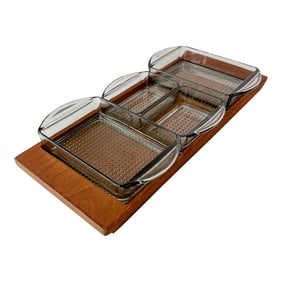1960s Denmark Serving Snack Tray Set Teak & Glass LÃ¼thje Wood Denmark 1
