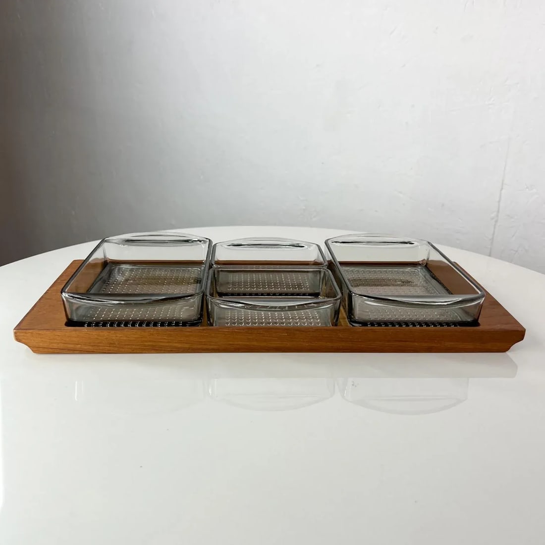 1960s Denmark Serving Snack Tray Set Teak & Glass LÃ¼thje Wood Denmark 1 - 2