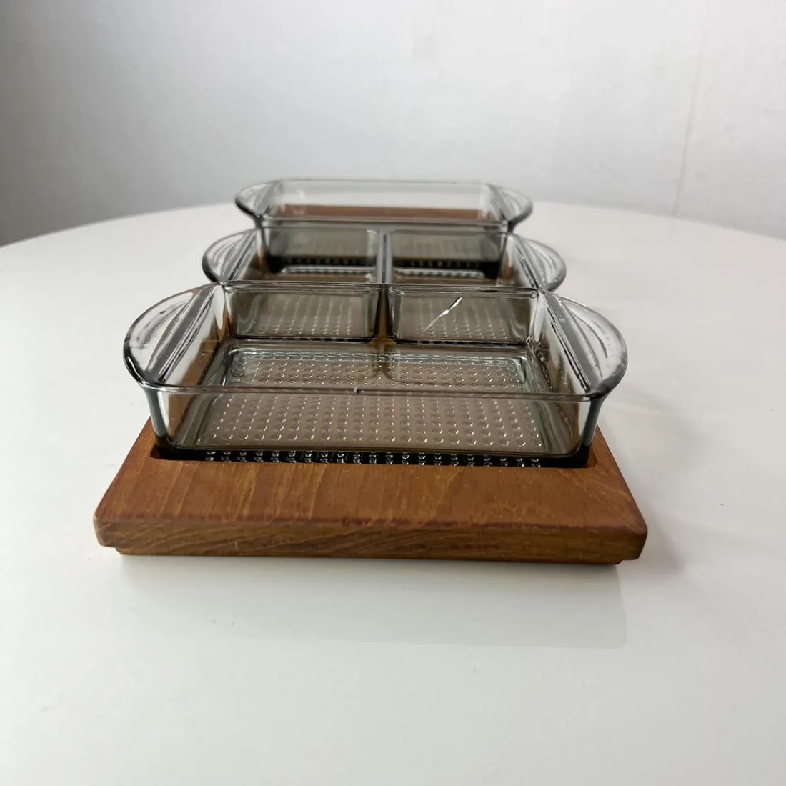 1960s Denmark Serving Snack Tray Set Teak & Glass LÃ¼thje Wood Denmark 1 - 3