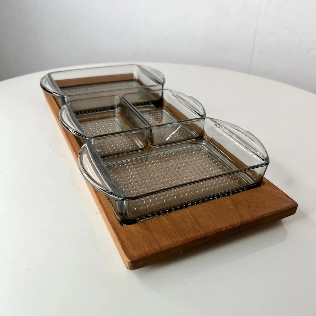 1960s Denmark Serving Snack Tray Set Teak & Glass LÃ¼thje Wood Denmark 1 - 4
