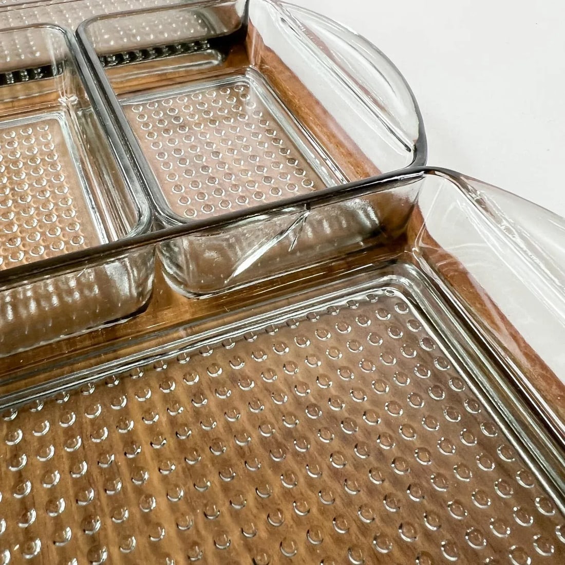 1960s Denmark Serving Snack Tray Set Teak & Glass LÃ¼thje Wood Denmark 1 - 6