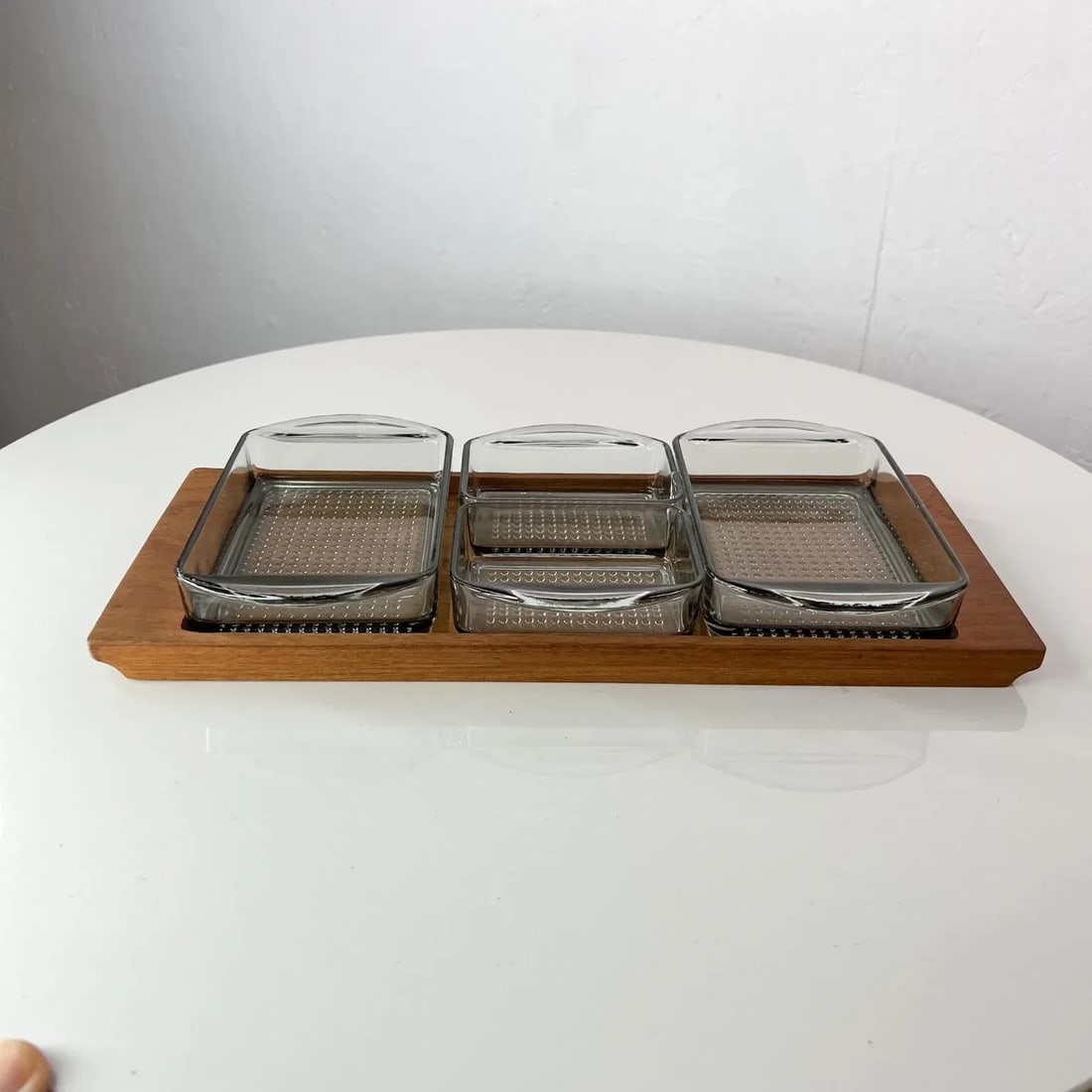 1960s Denmark Serving Snack Tray Set Teak & Glass LÃ¼thje Wood Denmark 1 - 7