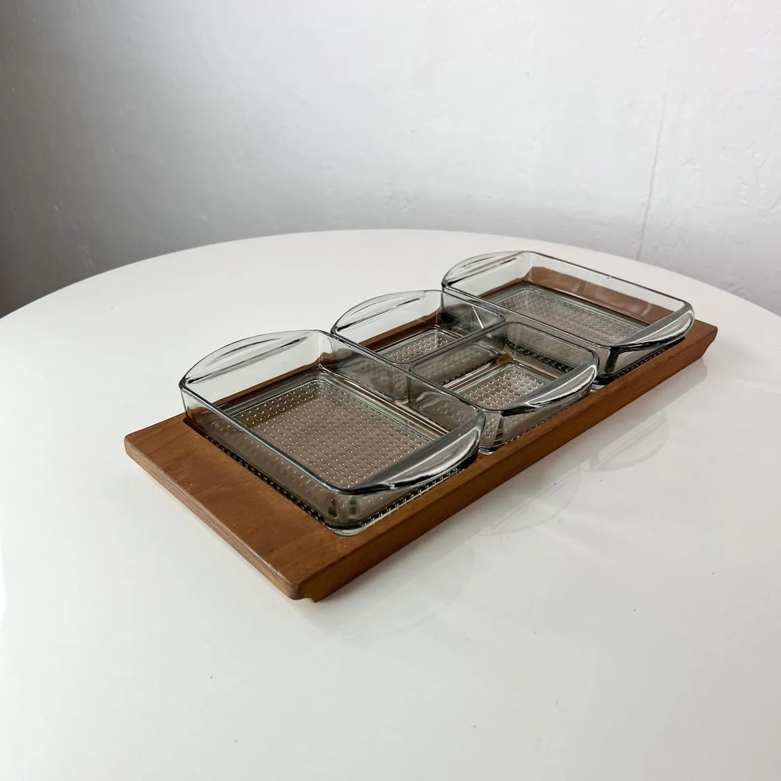 1960s Denmark Serving Snack Tray Set Teak & Glass LÃ¼thje Wood Denmark 1 - 9