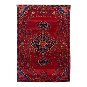 Vintage Persian Hamadan Red Handmade Floral Wool Rug