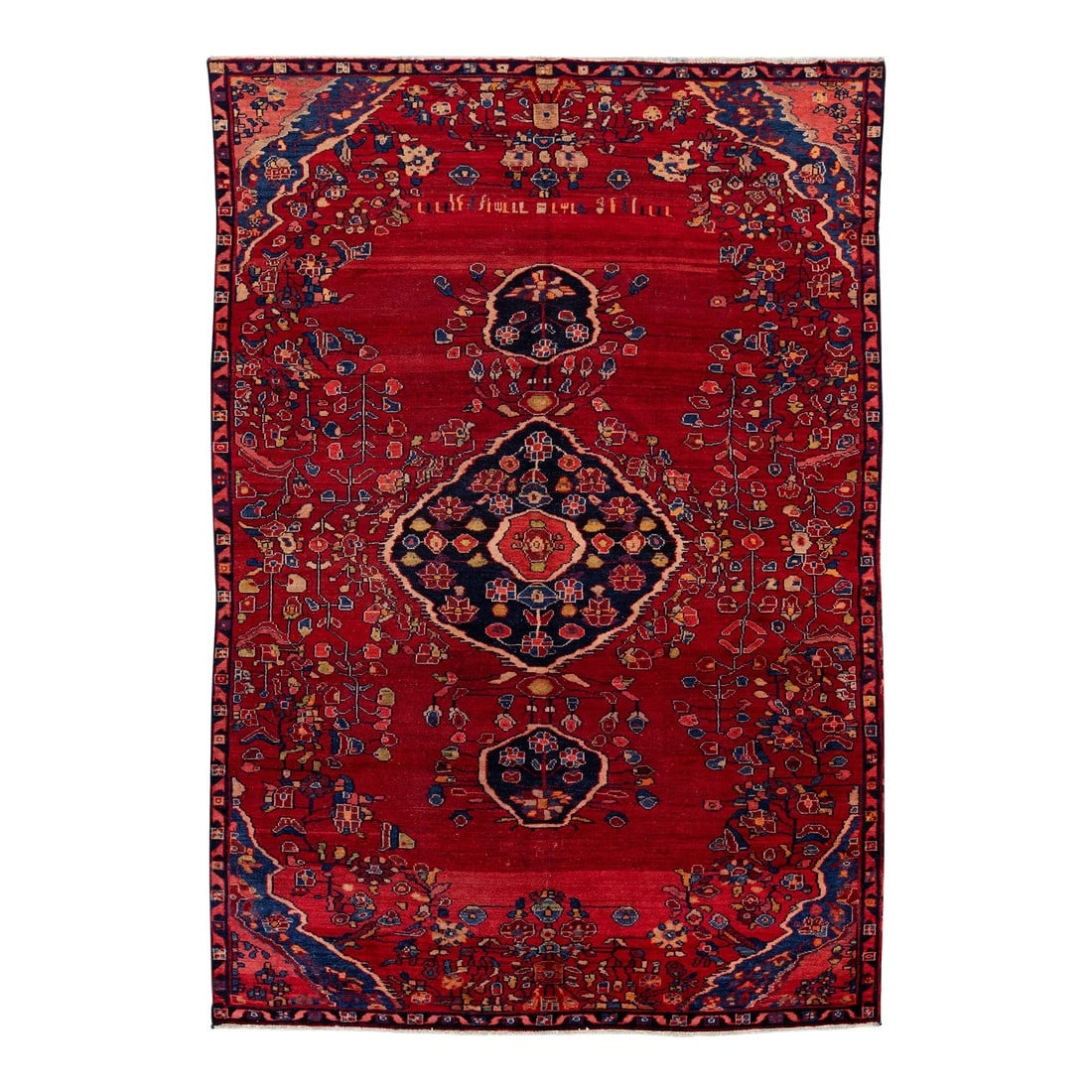 Vintage Persian Hamadan Red Handmade Floral Wool Rug (1 of 7)