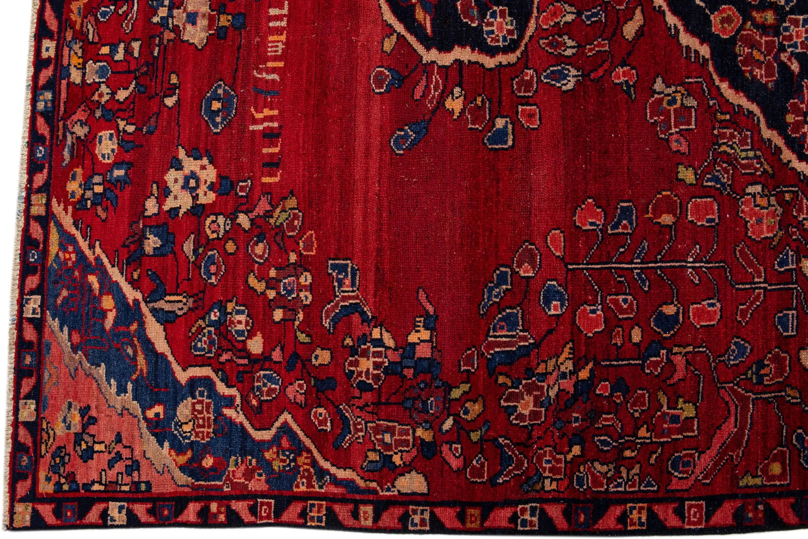 Vintage Persian Hamadan Red Handmade Floral Wool Rug - 4