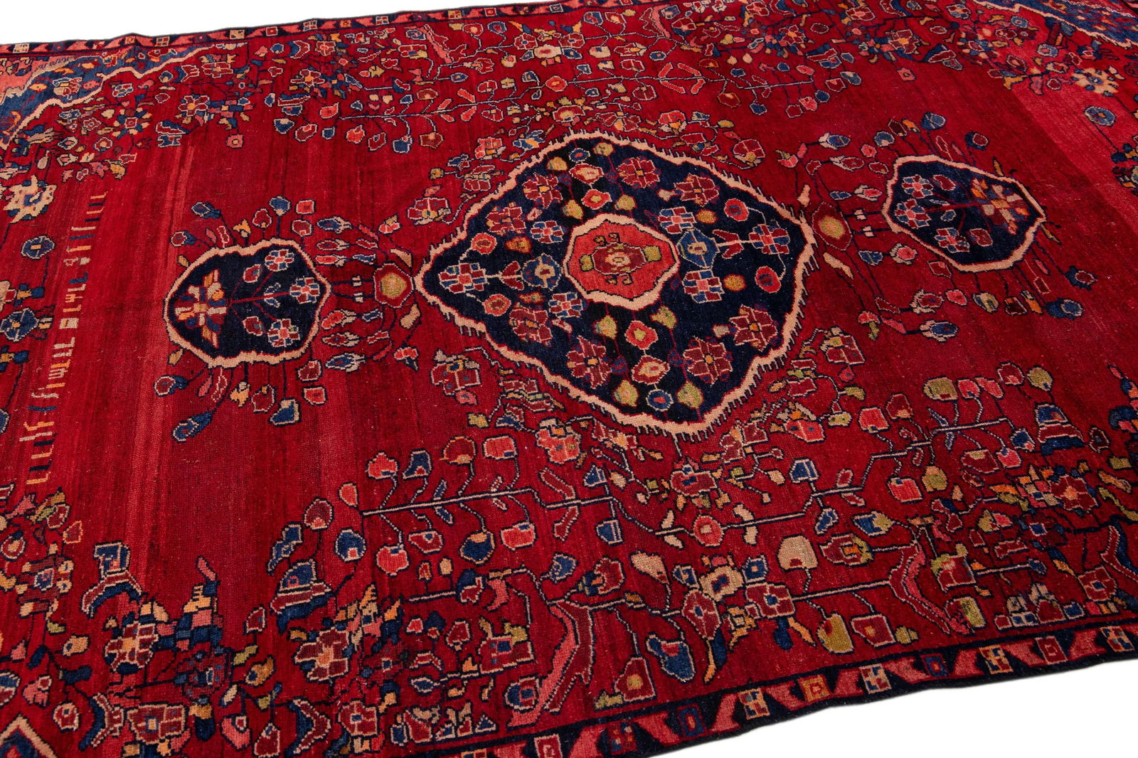 Vintage Persian Hamadan Red Handmade Floral Wool Rug - 6
