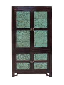 Chinese Distressed Turquoise & Brown Armoire