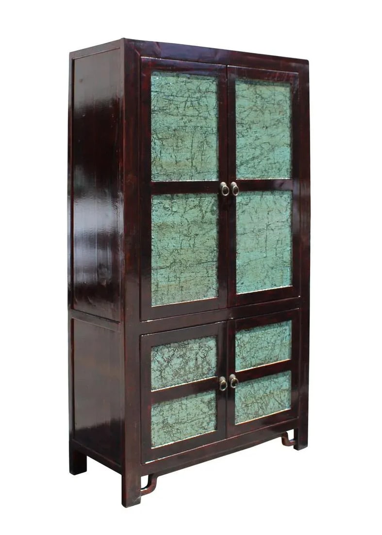 Chinese Distressed Turquoise & Brown Armoire - 2