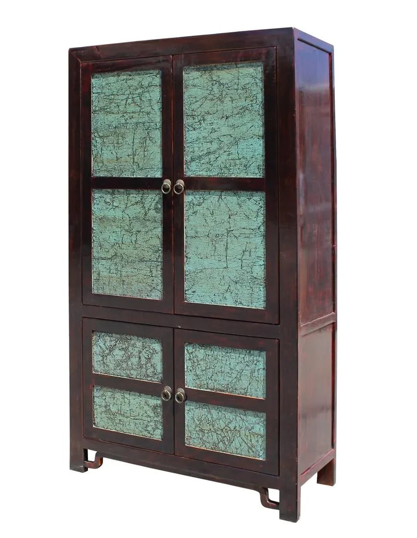 Chinese Distressed Turquoise & Brown Armoire - 3