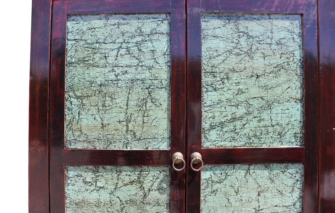 Chinese Distressed Turquoise & Brown Armoire - 4