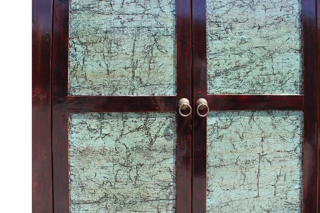 Chinese Distressed Turquoise & Brown Armoire - 5