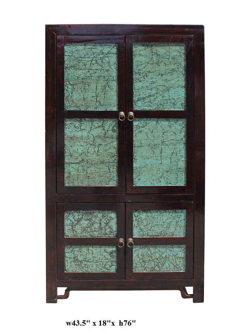 Chinese Distressed Turquoise & Brown Armoire - 7
